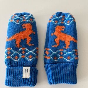❄️ Hatley Kids Knit Blue & Orange Dinosaur Gloves/Mittens,
